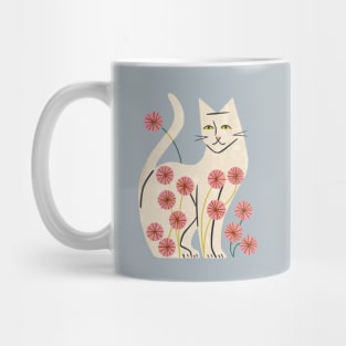 White Cat And Flowers Mug